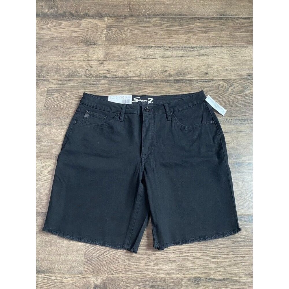 NWT Womens Seven 7 relaxed bermuda black cut off shorts mid rise stretch size 10